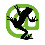 Gecko silhouette on a green circular badge (black outline)